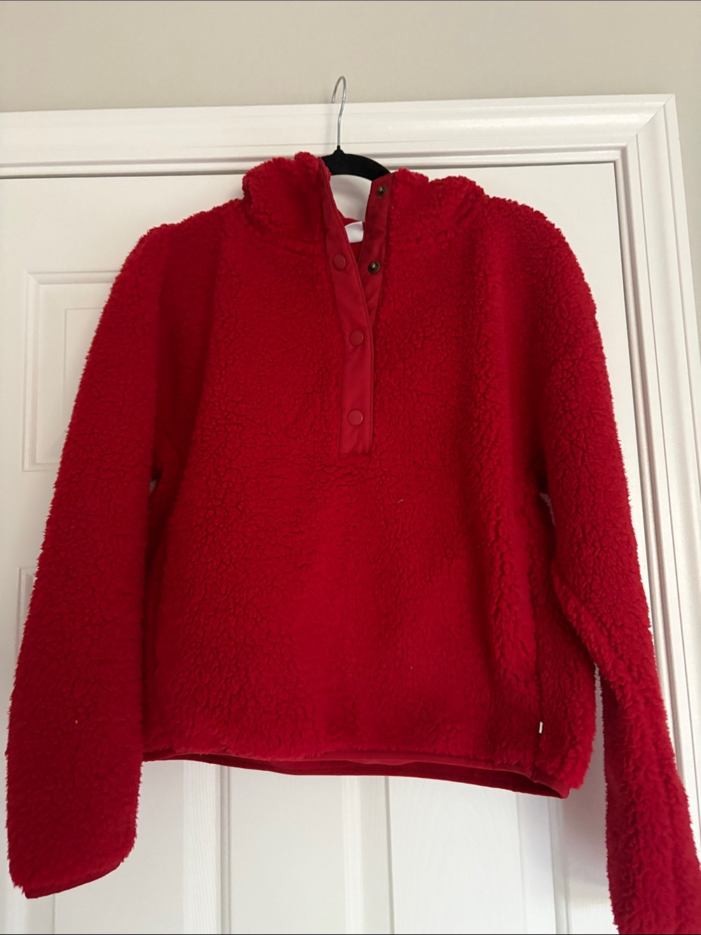 Eddie Bauer Bright Red Sherpa Snap Pullover, XS